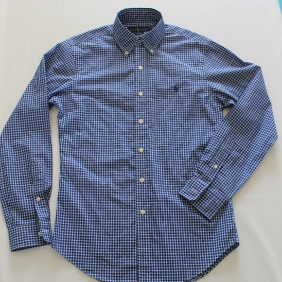 Men's Ralph Lauren button navy check button  down shirt - Picture 1 of 9